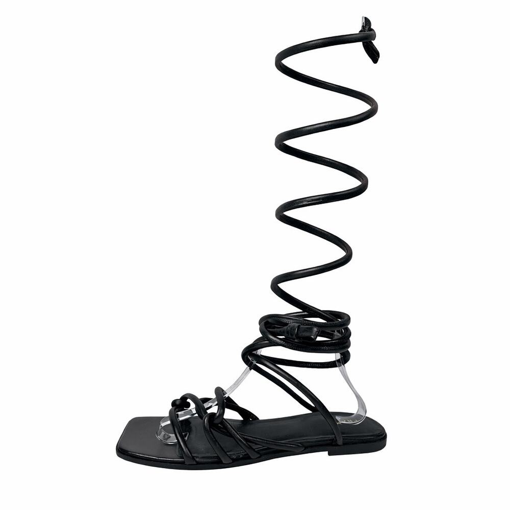 Frame Le Remi Women's Black Leather Straps Lace Up Square Toe Flats Sandals 39.5